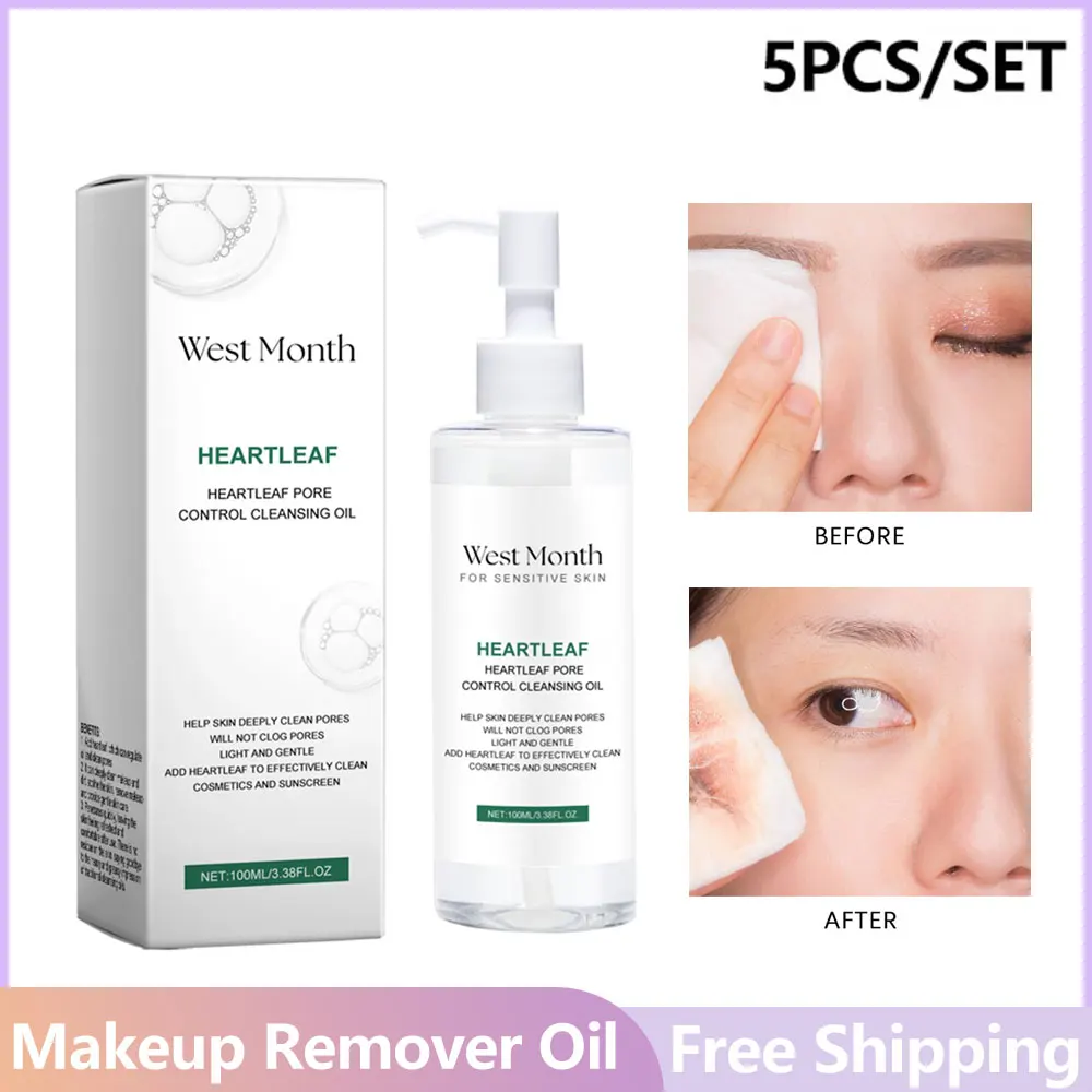 5pcs/set Makeup Removal Oil Pore Cleansing Oil Cleansing Face Eyes Lips Moisturizing Refreshing Moisturizing Facial Cleanser Oil