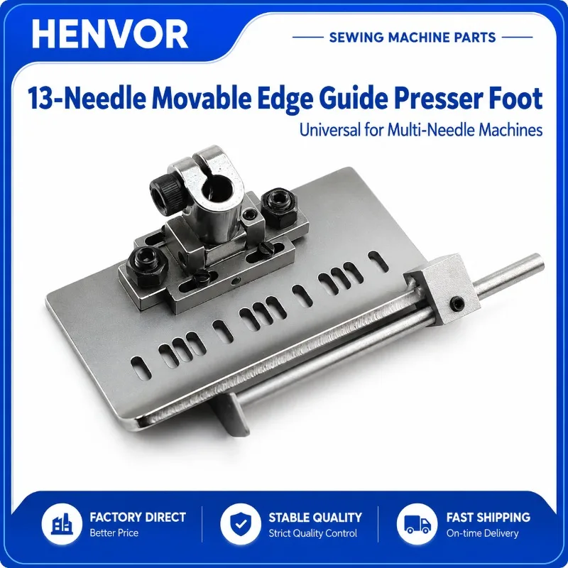 HENVOR 13-Needle Side Presser Foot for Multi-Needle Sewing Machine, Drop Pit Waistband Positioning Presser Foot