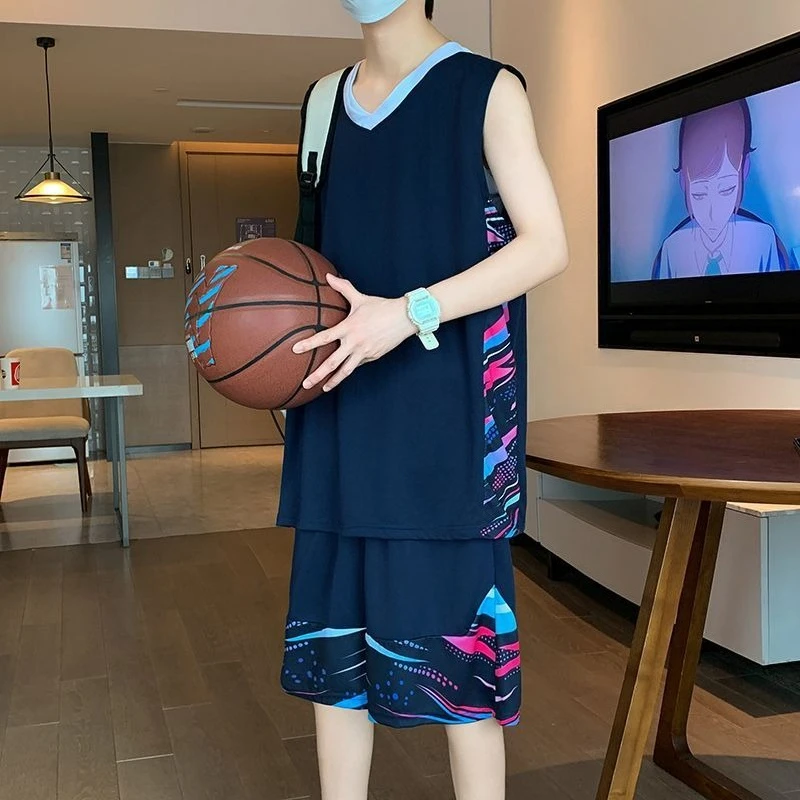 

Summer New Style Men's Ice Silk Sleeveless Athletic Set Quick-Dry Breathable Basketball Jersey and Shorts