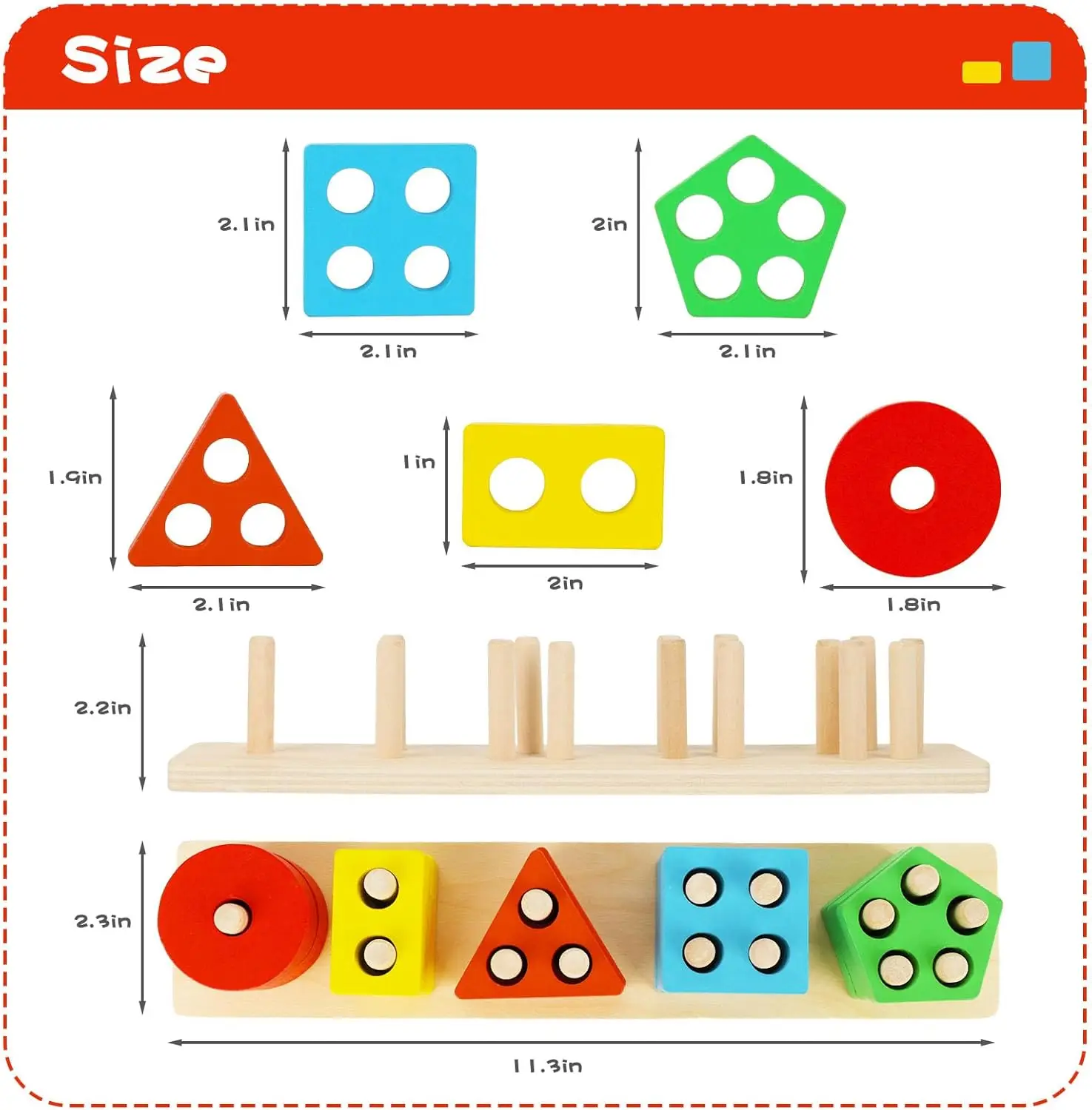 Wooden Sensory Toys for Toddlers Montessori Stacking and Sorting Learning Toy Activities Puzzles 20 PCS Medium