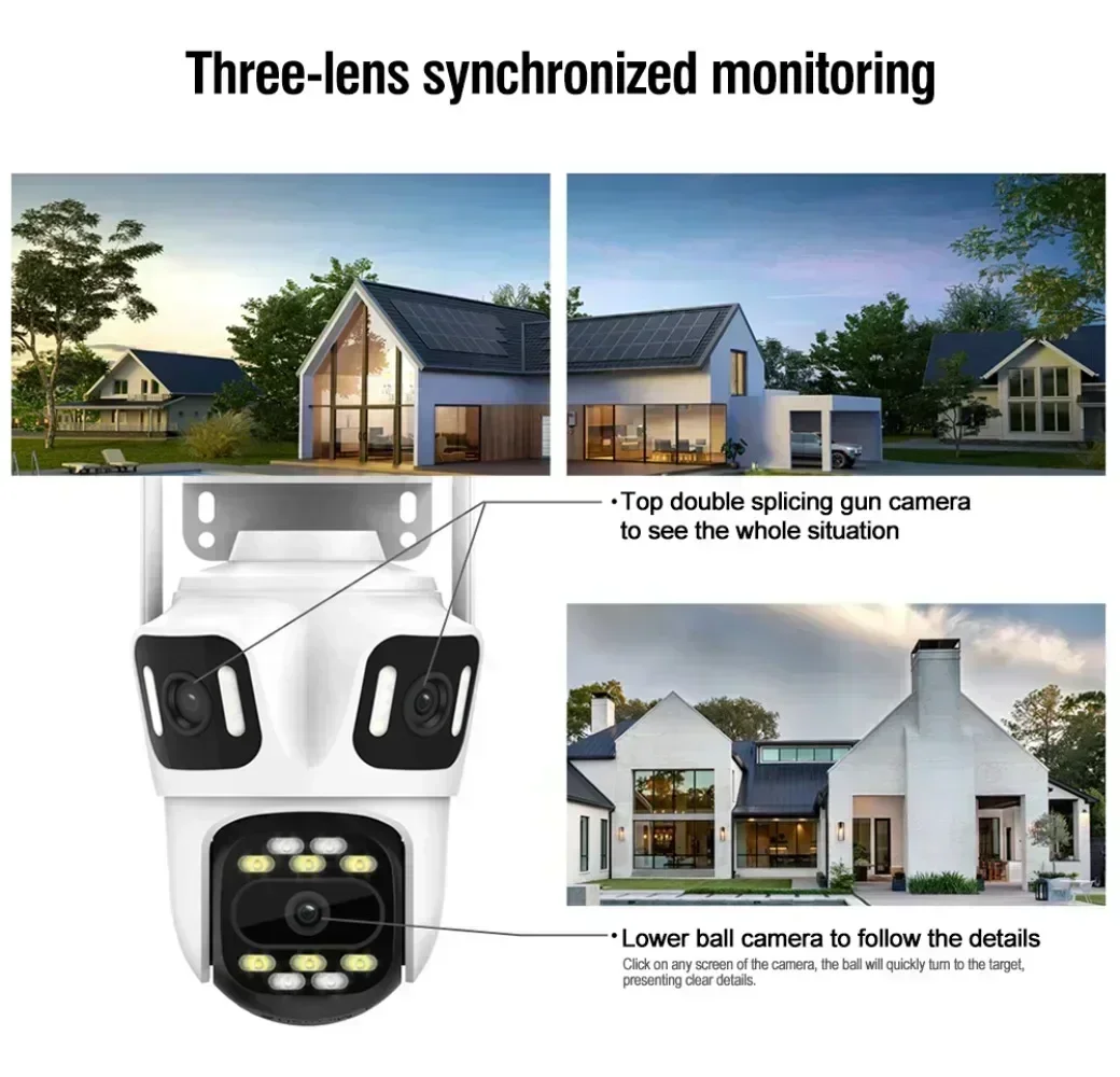 8MP HD Three Lens PTZ IP Camera Outdoor Three Screen WiFi Security Camera Auto Tracking 4K Wirelss CCTV Cameras iCsee