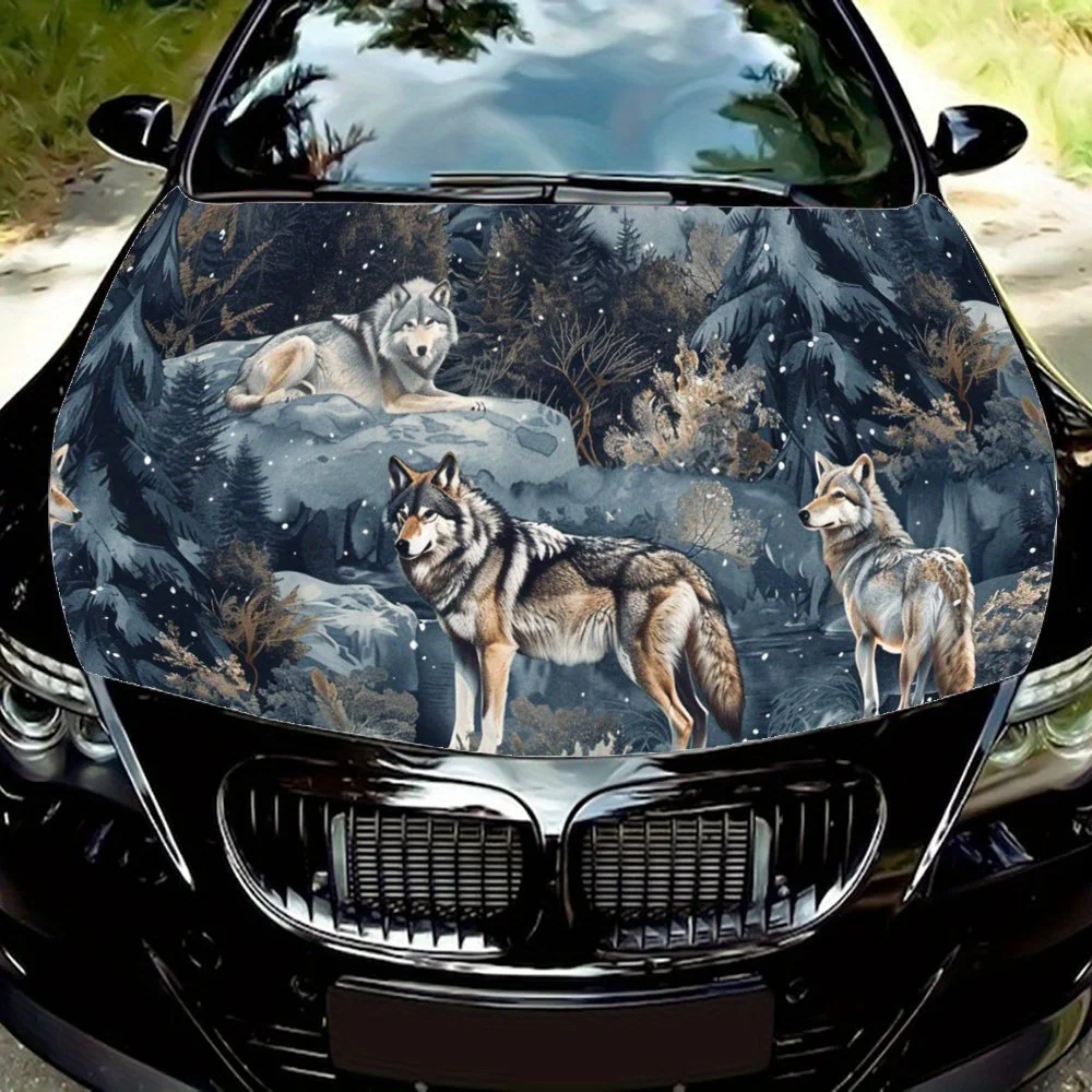 

Wolf Resting Moonlit Sky Car Hood Decal,Self-Adhesive PVC hood Sticker Decor Scratch Resistant Sticker Protect,Auto Accessories