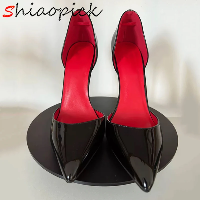 

Elegant D'Orsay 12cm Super High Heels OL Pumps Glossy Patent Stilettos Dress Pointed toe Miss ology Christmas Wife Gift Shoes