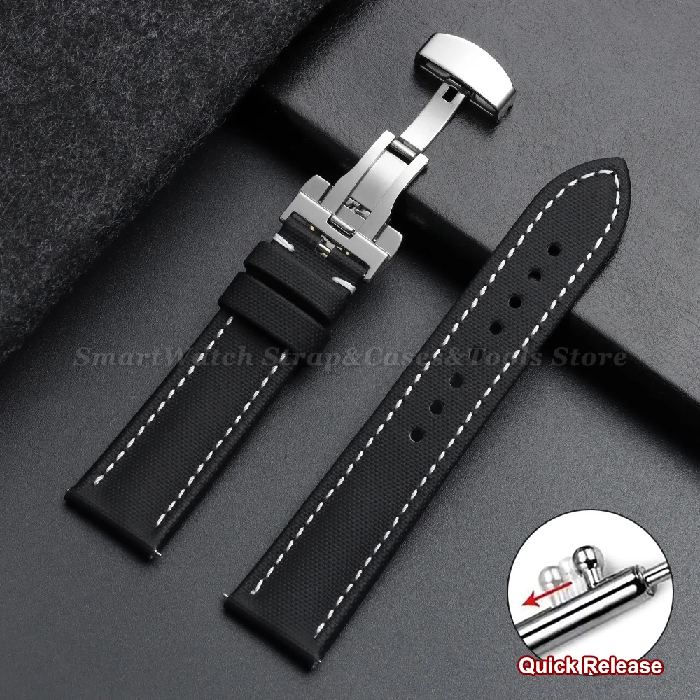 18/19/20/21/22mm Business Segeltuch-Uhrenarmband für Omega mit Schmetterlingsverschluss, Wasserdichtes Armband für Seiko mit Schnellverschluss – Detail 21
