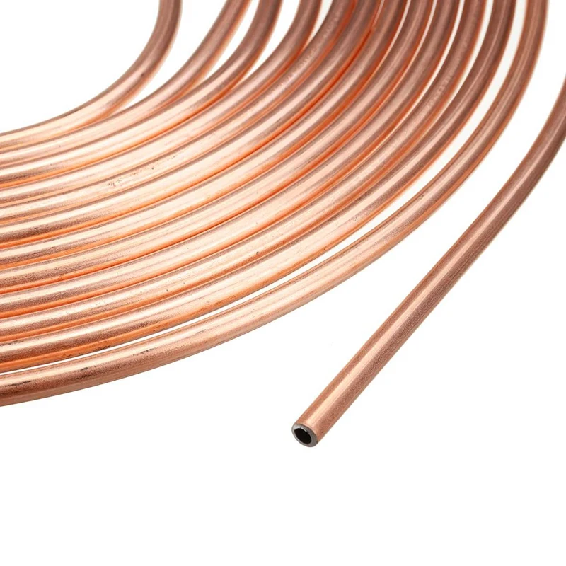 25Ft 7.62M Roll Tube Coil Of 3/16Inch OD Copper Brake Pipe Hose Line Piping Joint Union With 15Pcsnuts Fittings