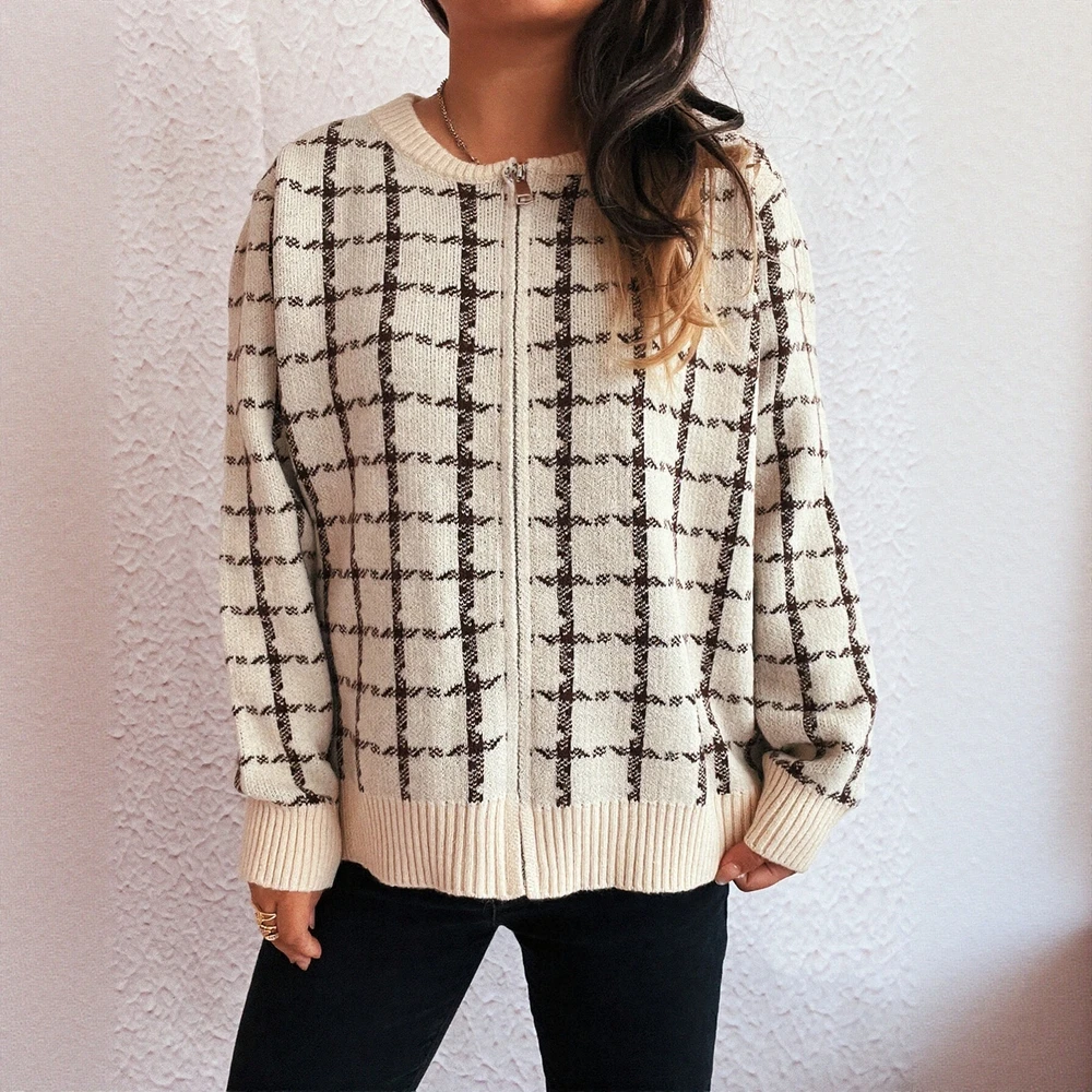 

Long Sleeve Round Neck Cardigan Autumn Winter Loose Fit Commute Style Women's Open-Shirt Fashion Casual Outerwear