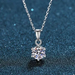 Necklace for Women 1 Carat Moissanite Diamond Six Claw Pendant Simulation Drill Clavicle Chain 18K White Gold Fine Jewelry Gift