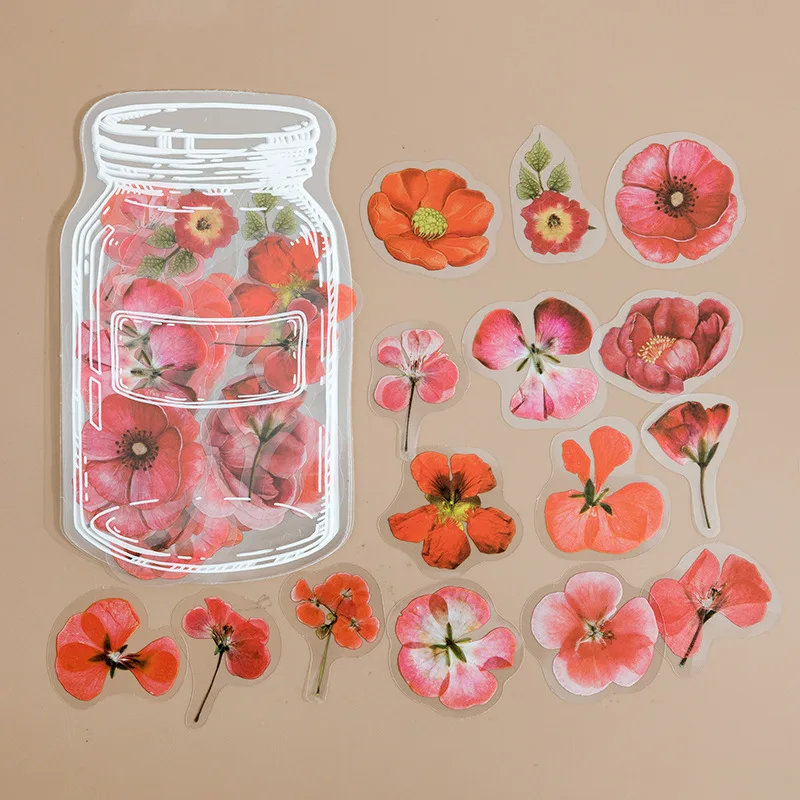 35 stuks flesbloemstickers, waterdicht, transparant, van PET-materiaal, voor decoratie van gitaar en notitieboek