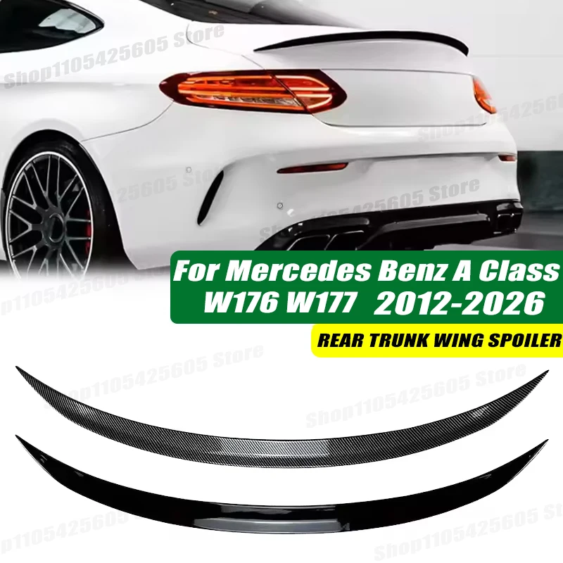 120cm 5D Carbon Look Rear Boot Trunk Spoiler Lip Stick-On Decorative Rear Wing For Mercedes Benz A Class W176 W177 2012-2026