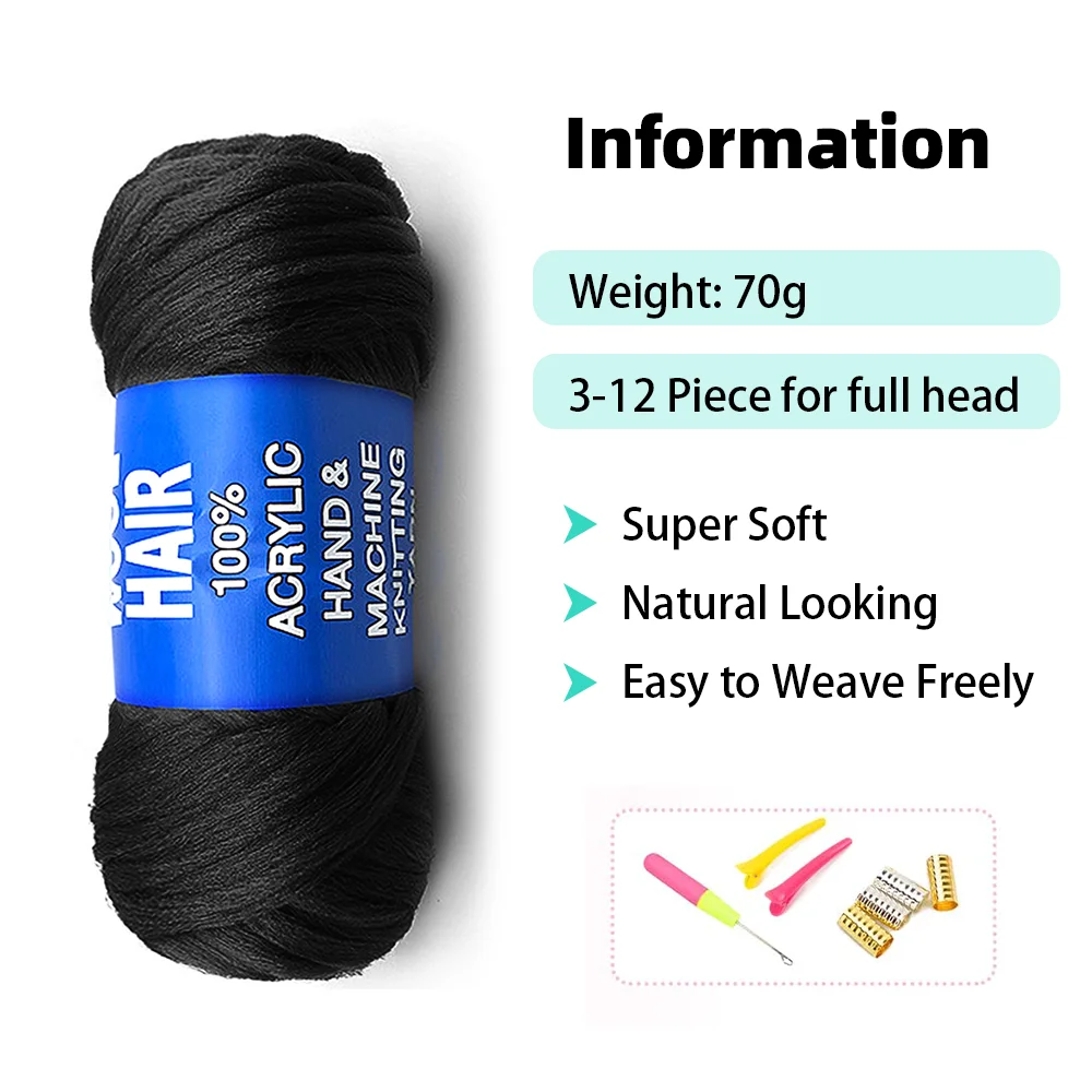 Extensão De Cabelo Sintético Para Mulheres, Cabelo De Crochet, Torção Africana, Senegalesa, Faux Locs, Envoltórios, Trança Jumbo, Lã