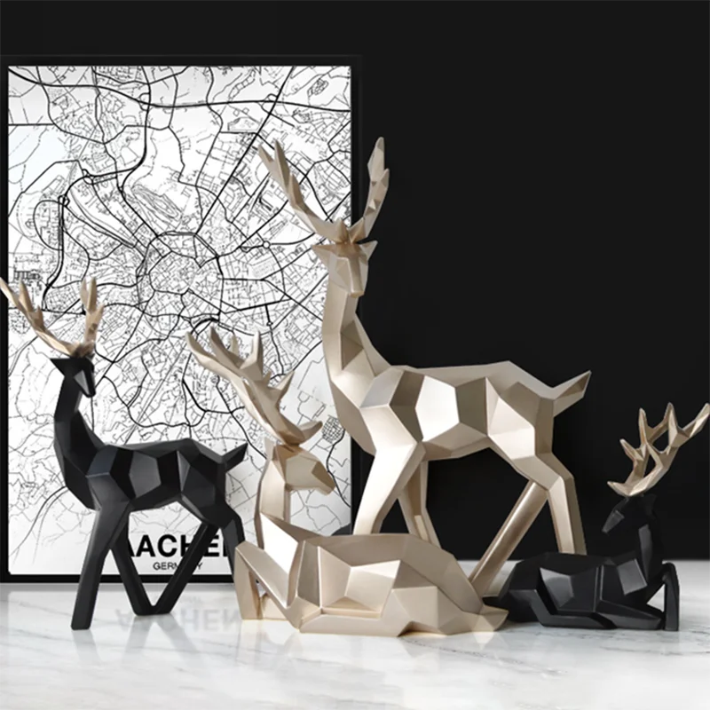 Modern Geometric Fortune Deer Resin Accessories Home Decoration Bedoom Desk Decor Items Study Office Table Sculpture Ornaments