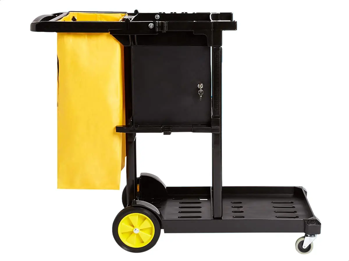 Basics Janitorial Cart with Key-Locking Cabinet, heavy duty, Black (Previously AmazonCommercial brand)