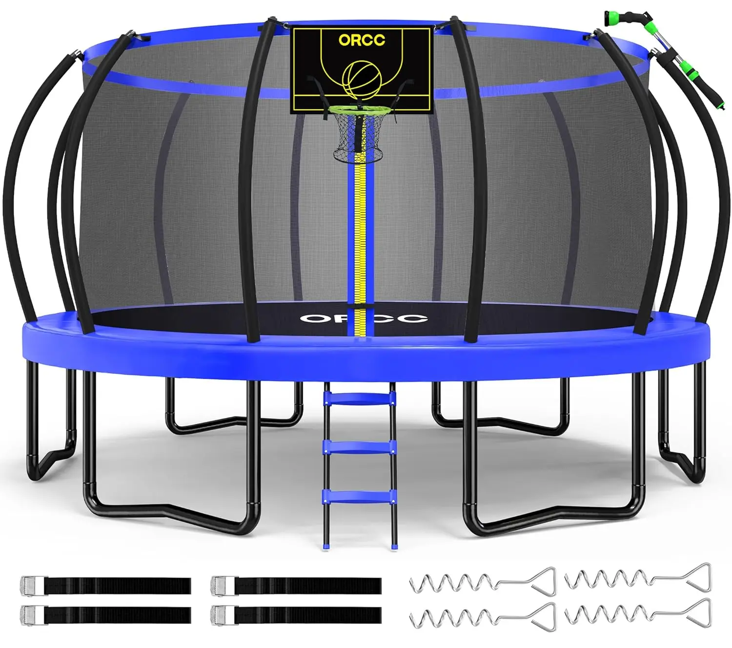 Trampolin mit 1300 LBS Tragfähigkeit, 16 15 14 12 10 8 Fuß, mit Basketballkorb, Wassersprinkler, Spiral-Erdspießen, individuell anpassbar