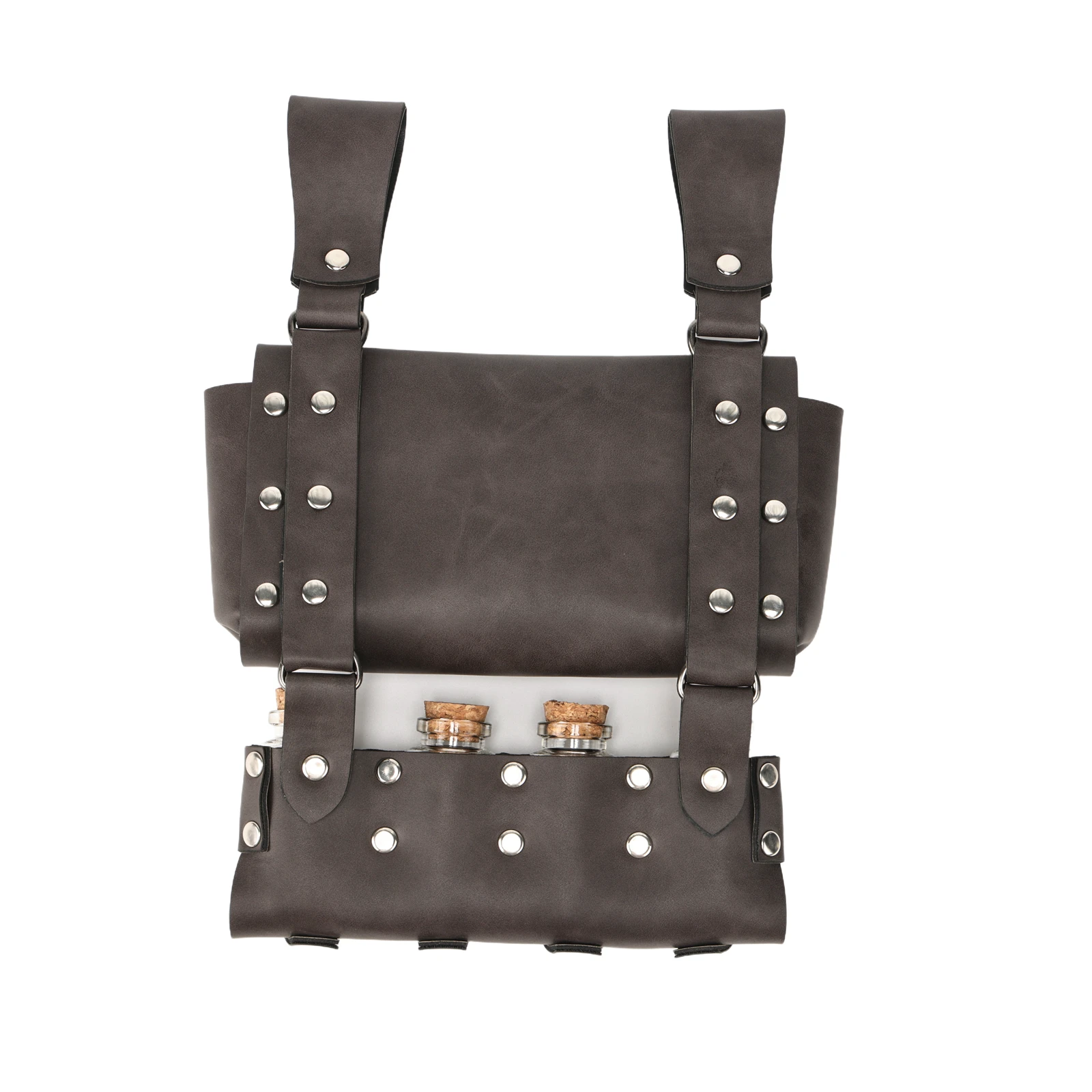 

Medieval Alchemy Faux Leather Belt Bag with 4 Cork Potion Vials Fantasy Wizard Waist Pouch Side Pack