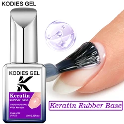 KODIES GEL Keratin Rubber Base Coat 15ML Nail Strengthener Gel Nail Polish Semi permanent UV Durable Base Varnish Protects Nails