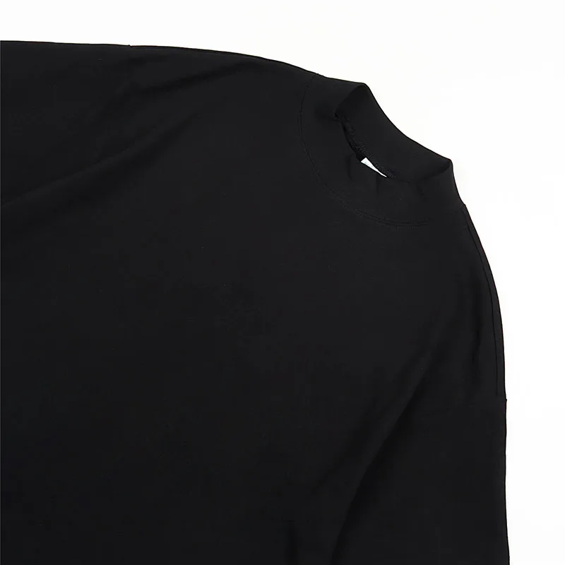 Black Solid Color Men Clothing Design Half Turtleneck Short Sleeve T-Shirt Summer Loose Round Neck Top