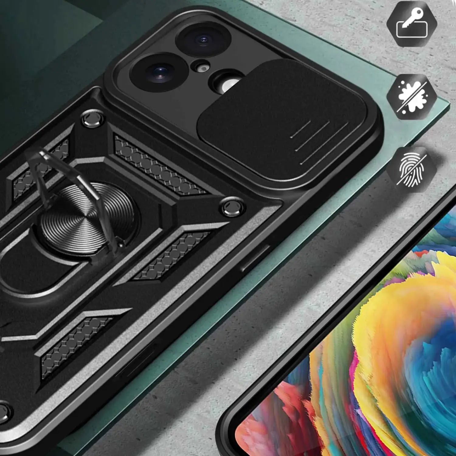 آيفون 16 15 14 برو ماكس زائد حامل حلقة مدرعة آيفون 17 16E مع الكاميرا الخلفية الغطاء الواقي جراب هاتف