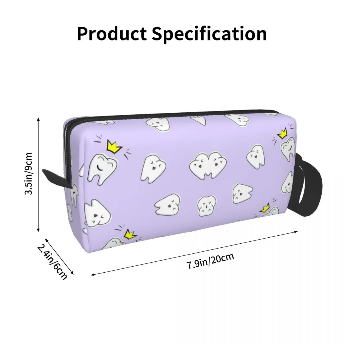 Tooth Dentist Nursery Print Violet Makeup Bag Cosmetic Storage Dopp Kit Toiletry Cosmetic Bag Women Beauty Travel Pencil Case