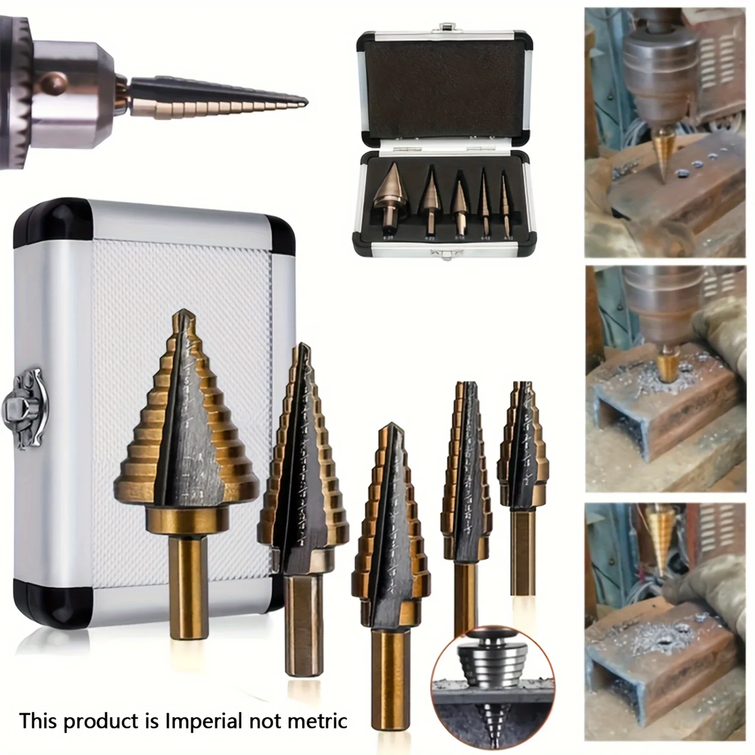 5pcs Milling Cutter Step Drill Bit Set with Automatic Center Punch, Perfect for Woodworking and Metal Core Hole Opening.