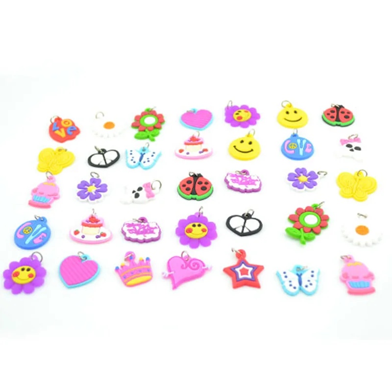 36PCS DIY Colorful Loom Rubber Bands Bracelets Jewelry Making Accessories for Kids Girls Charms Pendant Animal Flower Beads Toy