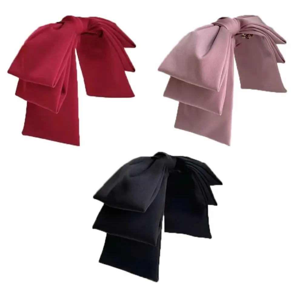 1 шт., атласная заколка для волос с большим бантом, корейская мода, многослойные банты для волос для девочек и женщин, однотонная розовая, черная заколка для волос