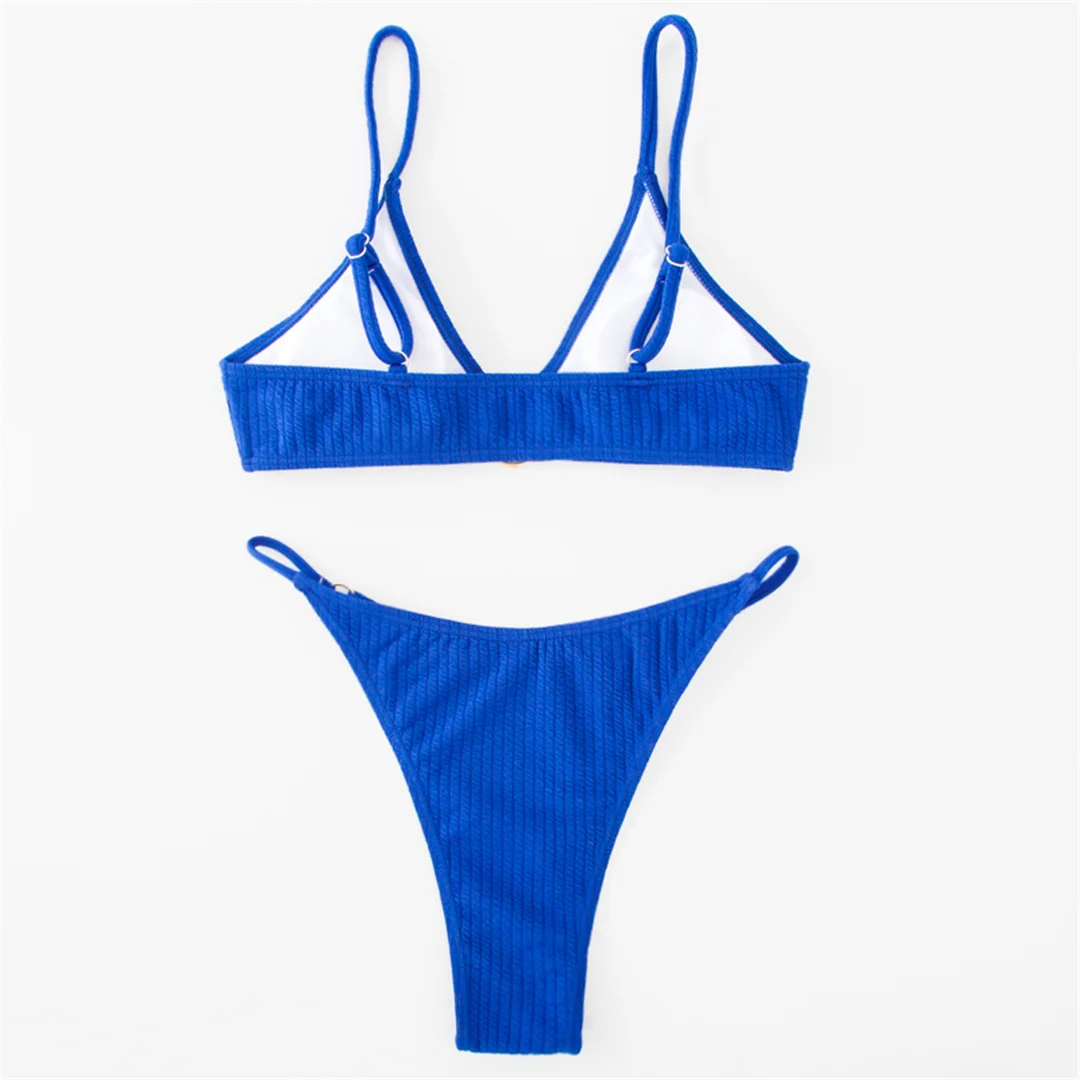 Gerippter Metallring-Bikini, zweiteiliger Damen-Badeanzug, Damen-Badebekleidung, hoch geschnittene Beine, gepolsterter Badeanzug, Badeanzug, Schwimmkleidung V7120 – Detail 31