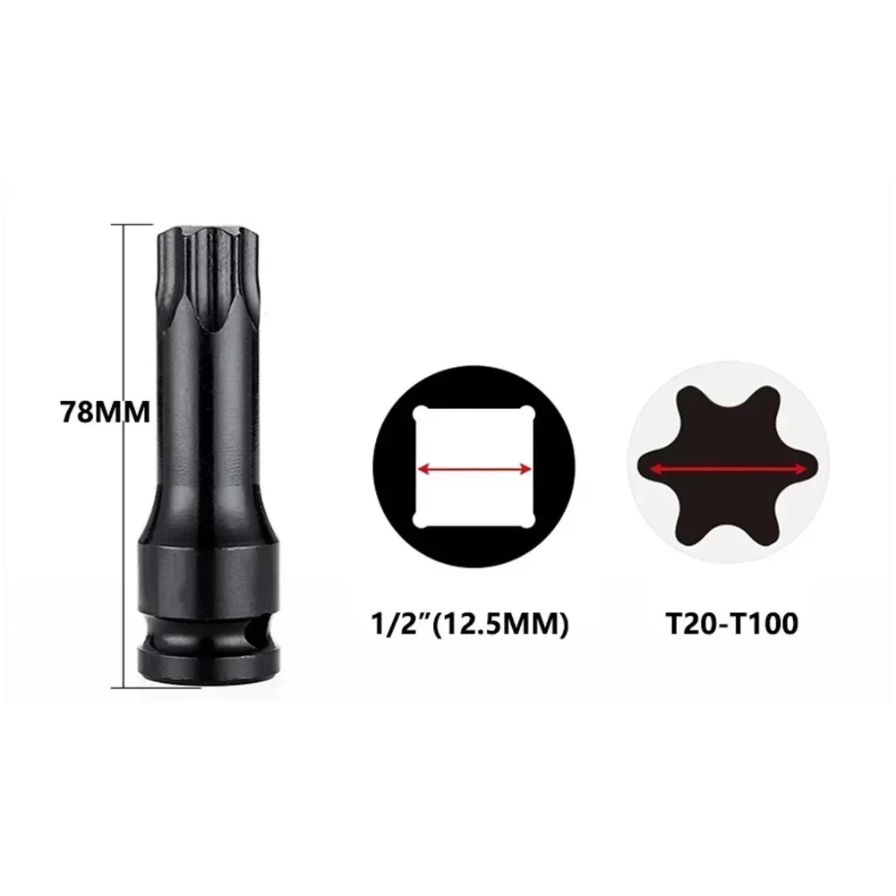 1 pz 1/2 pollici Torx Bit presa avvitatore ad aria punte adattatori T30 T40 T45 T50 T55 T60 T70 T80 T100 casa cacciavite strumenti