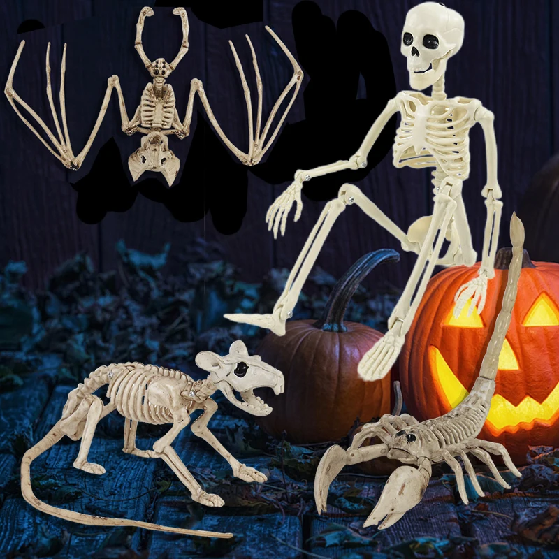 

Halloween Decoration Horror Skeleton Fake Human Bats rat spider Animal Skeleton Halloween Haunted Home Horror Prop Ornament Toys