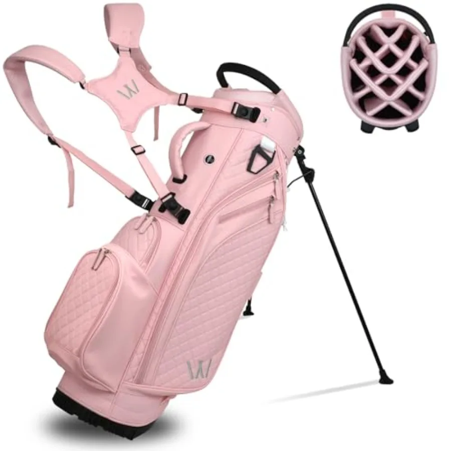 Luxury Womens Golf Bag, PU Leather Golf Stand Bag for Women/Ladies, 14-Way Full-Length Top Dividers, Ultra Lightweight, Large P