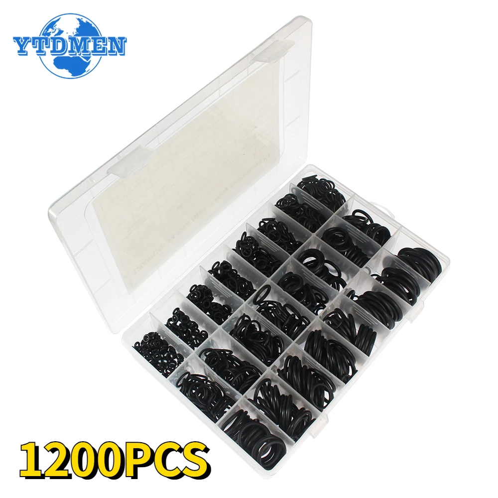 1200PCS Rubber O Ring Set Black Gaskets Seal Nitrile Silicone Rubber Washer Gasket Sealing Waterproof Repair Kit