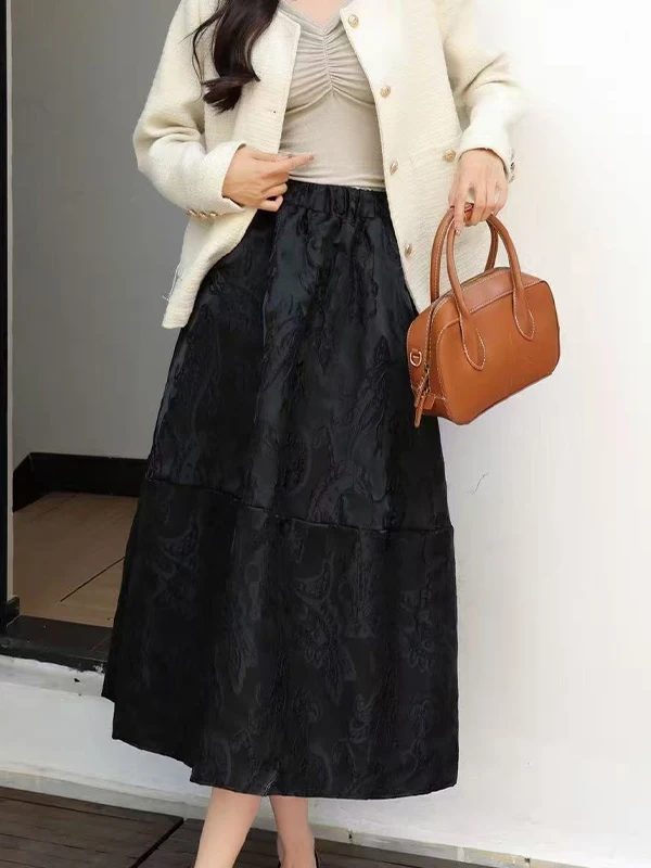 กระโปรงปักลายดอกไม้สไตล์ศิลปะ กระโปรงทรงเอไลน์เอวสูงทรงหลวม  กระโปรงยาวปานกลางแบบบอลกาวน์  แฟชั่นผู้หญิง ฤดูใบไม้ผลิ 2026