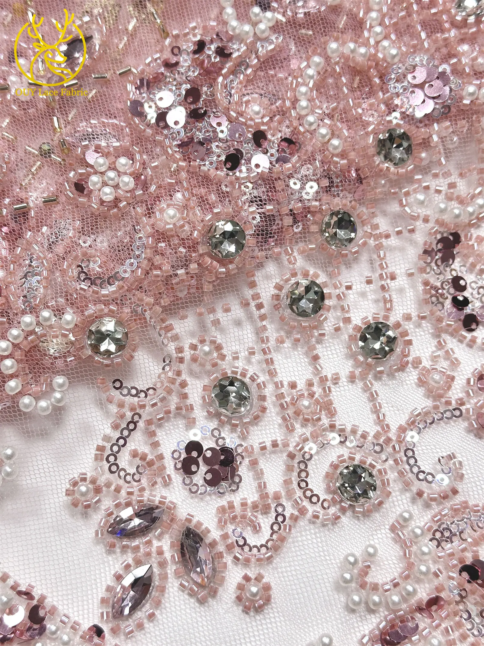 Lila afrikanischer Edelstein-Perlen-Spitzenstoff 2026 Luxuriöser französischer Pailletten-Spitzenstoff für Damen Brautkleid Hochzeitskleid Nähen 5 Yards – Detail 17