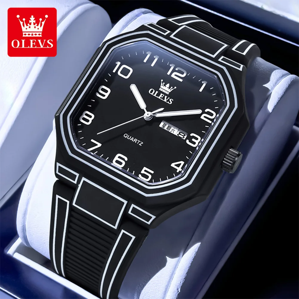 

OLEVS Men's Watches Simple Stylish Comic Style Silicone Strap Original Brand Quartz Wristwatch for Man Waterproof Date Week New