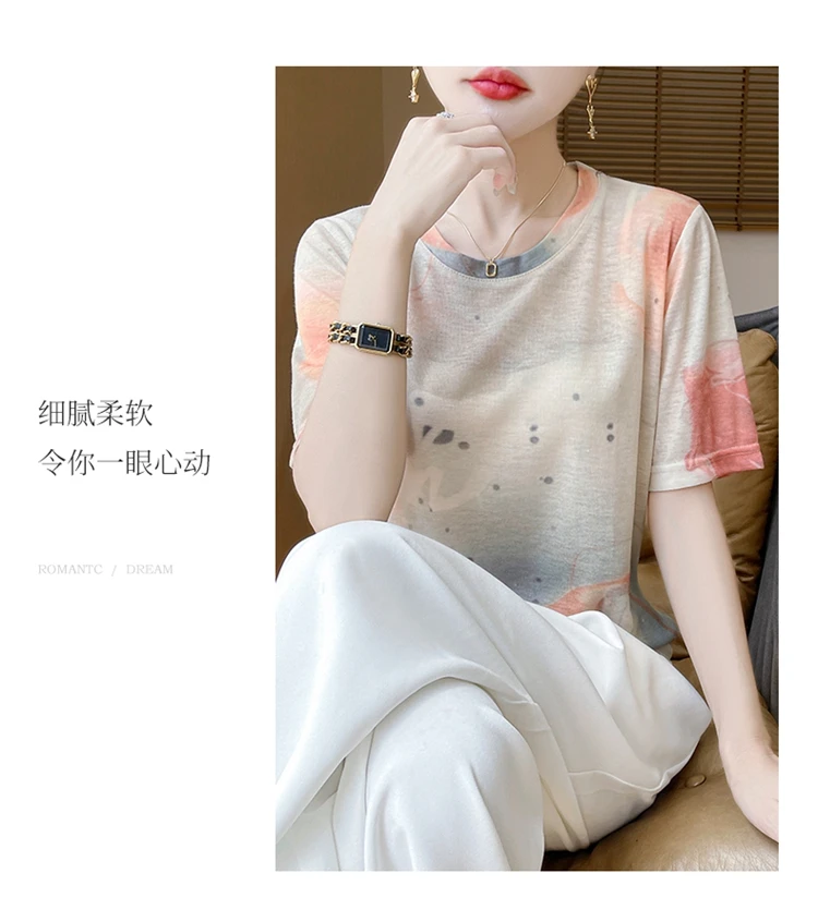 Summer Round Neck Acetic Acid Satin Short Sleeve T-shirt Women's Simple Half Sleeve White Blouse With Thin Inside