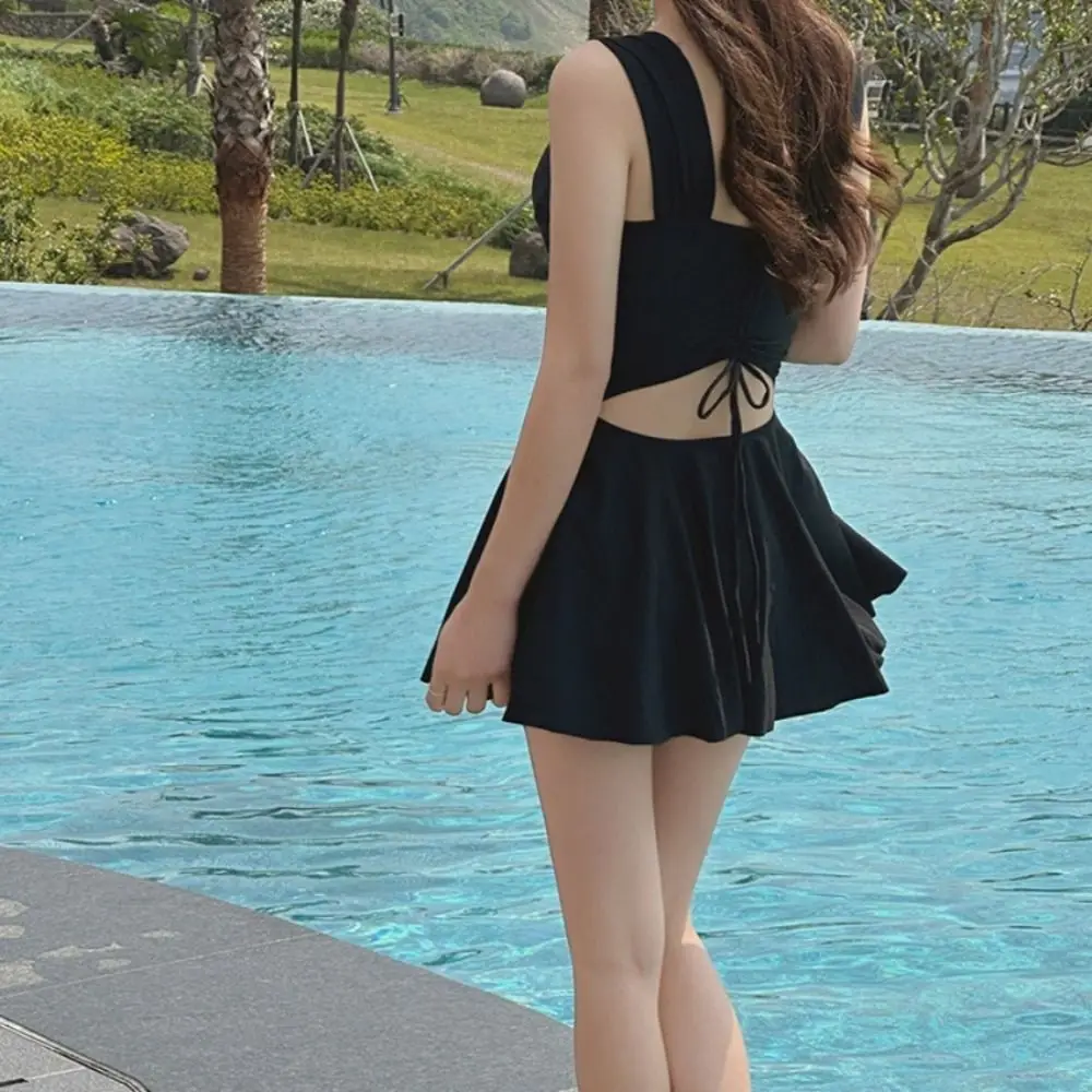 Padded Conservative Swimsuit Steel Support Gathered Belly Cover Swimsuit Svelte Design Thermal Monokini Bandeau Dress