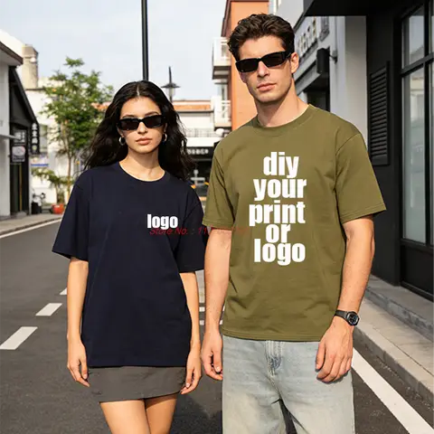 Camiseta de algodão personalizada com seu próprio logotipo, texto e foto impressos na frente e nas costas, camiseta com estampa gráfica.