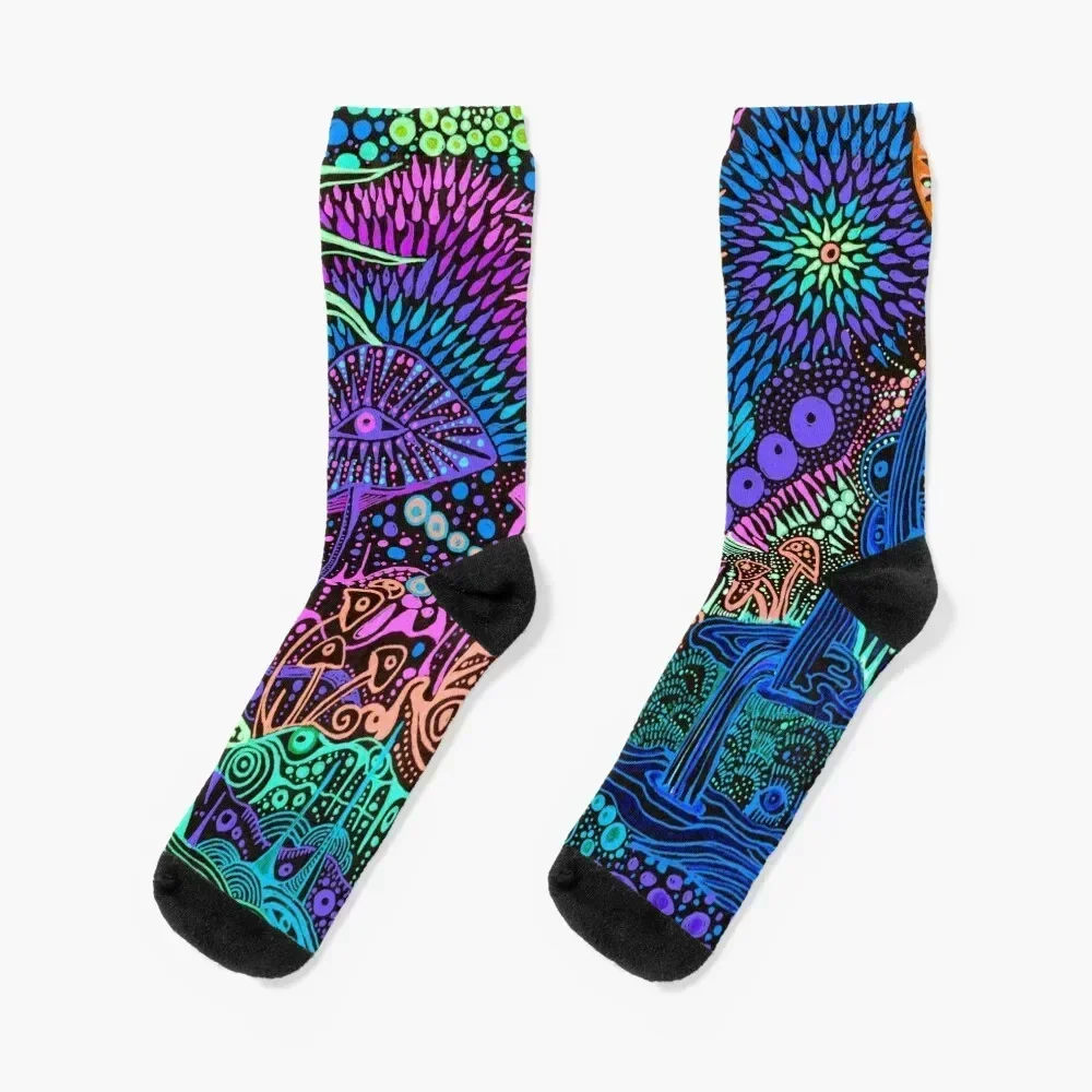 

Neon Mushrooms on the Moon Socks floral Sports retro Man Socks Women's