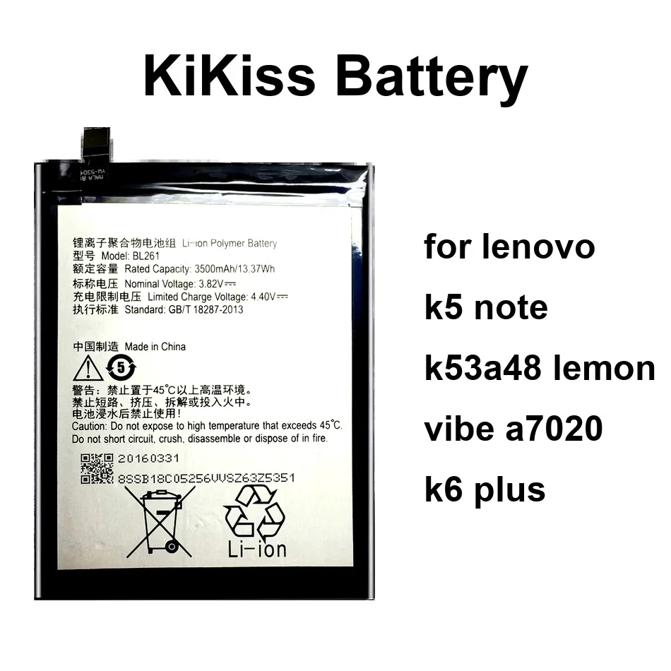 

Mobile Phone Battery Reliable Power BL261 BL270 3500-4000Mah For Lenovo K5 Note K53a48 Lemon Vibe A7020 K6 Plus