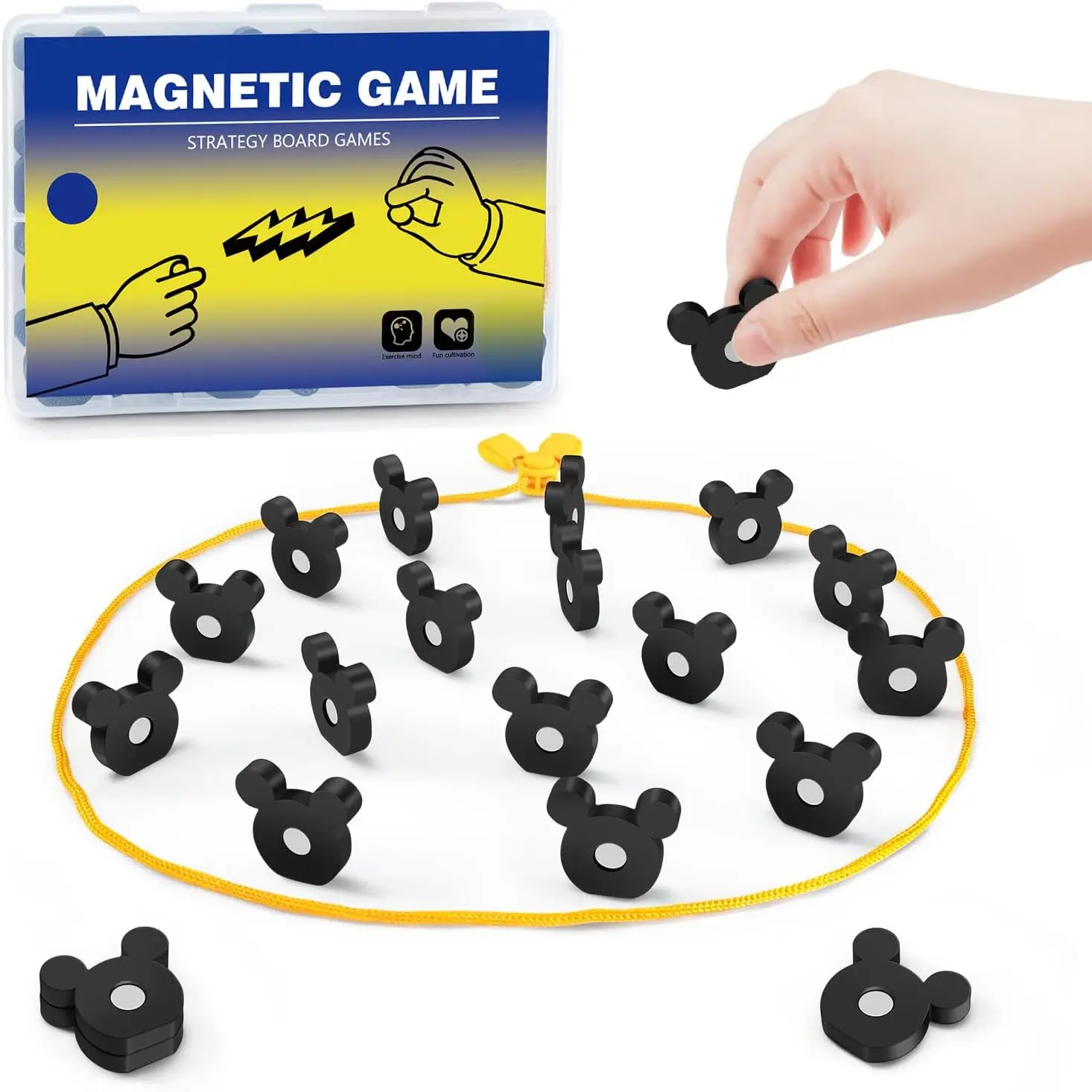 

Mouse Ear Magnet Game, Adjustable String, Magnetic Chess for Adults, 2-Player Strategy Board Game, Travel & Camping Gift