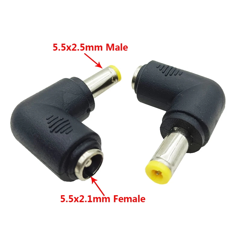 2pcs 5.5*2.1mm Female to 5.5*2.5mm Male DC Power Plug Connector 90 Degree Right Angle 5.5mmX2.5mm Adapter L Shaped Converter