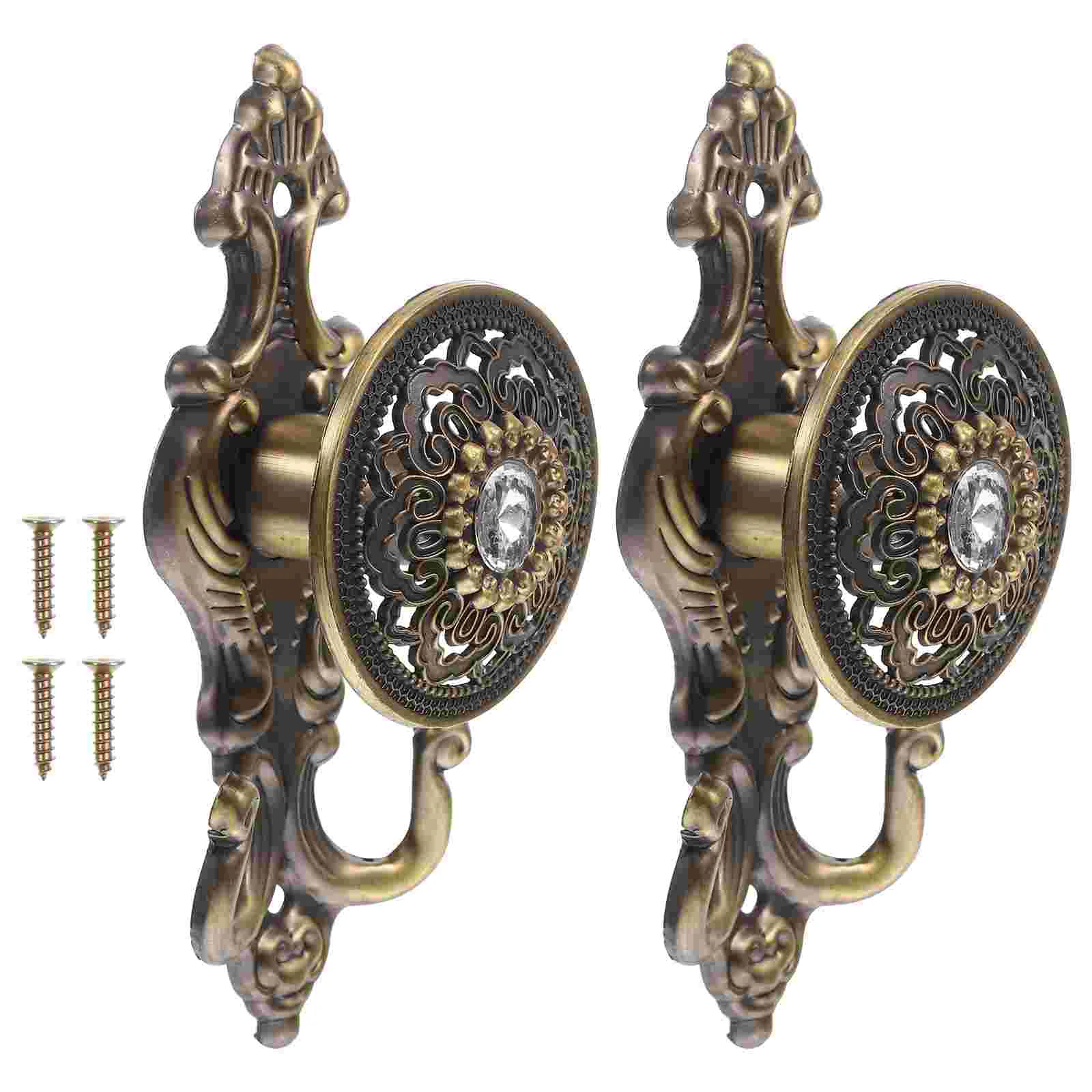 

4 Pcs Water Diamond Hooks Vintage Embellished Curtain Hangers Decorative Alloy Hooks Elegant Home Decor Curtains Tiebacks