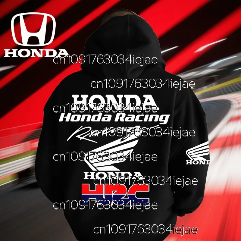 

MOTO Honda Street Hoodie Black Sports Logo Printed Pullover Hoodie Car Lovers Hooded Sweater Fall Winter Neutral Pullover Top