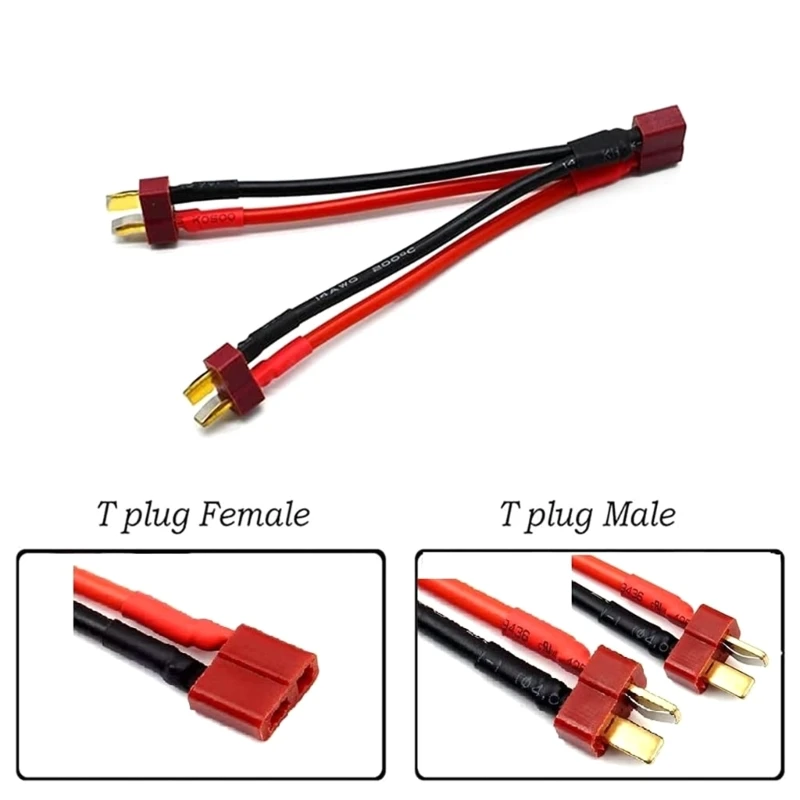 for Deans Parallel Battery Connector Cable Dual Extension Y Splitter Silicone Wire T Plug Harness 1 Male to 2 Female Adapter 