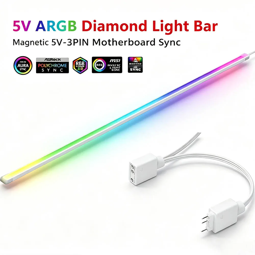 5V 3PIN ARGB Addressable LED Light Bar,40CM Flexible 3M Adhesive Backing Motherboard Sync DIY Atmosphere Lamp for PC Case