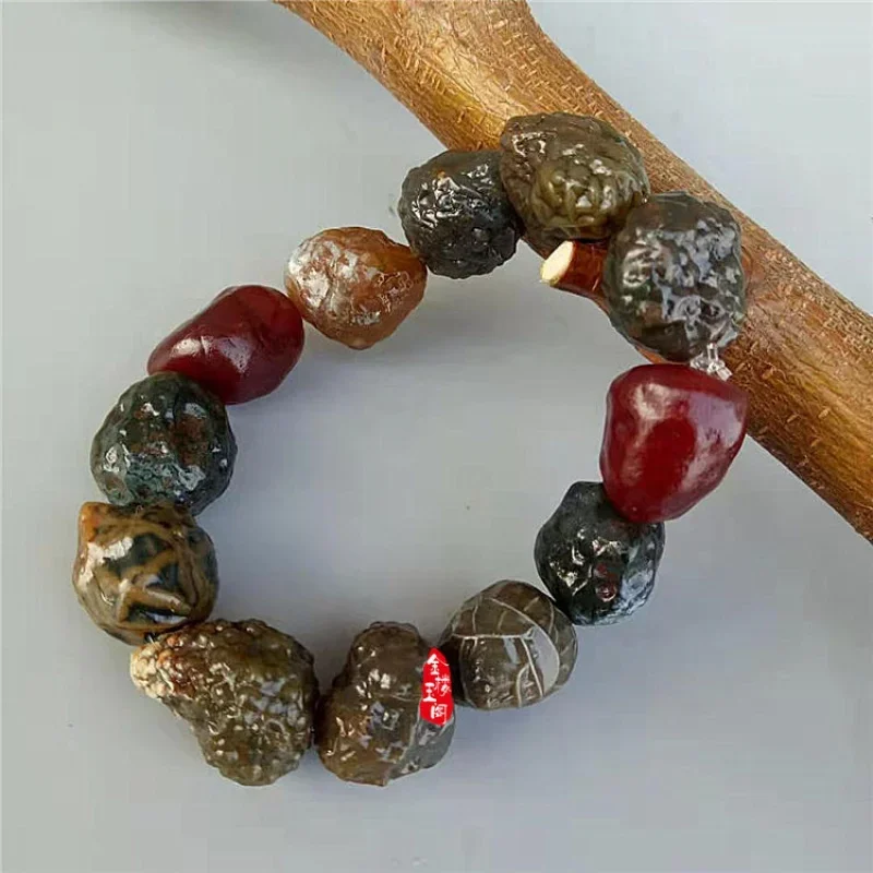 Wholesale Jewelry Alashan Gobi Material Stone Raisin Agate Green Rib Bracelet