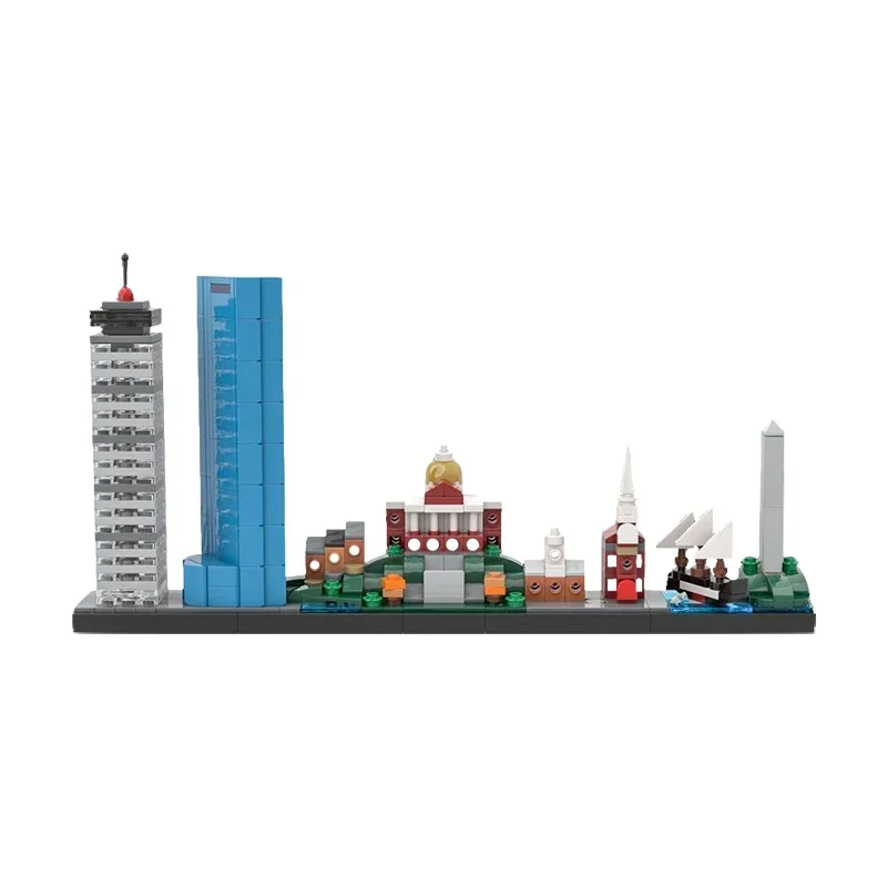 455PCS Moc America Boston Architecture Skyline City Building Blocks Model Smart City Street View Block Bricks Toy Gift