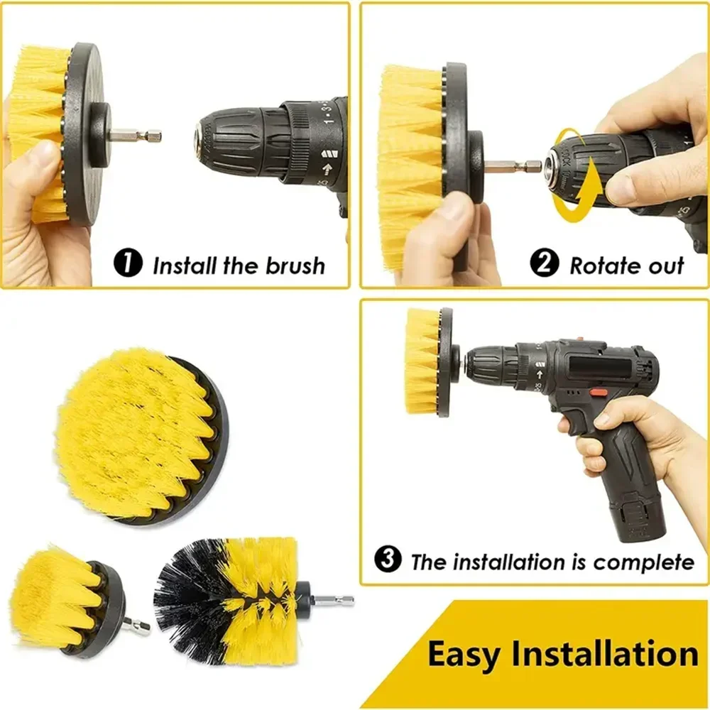 3-teiliges Bohrbürsten-Set, Power-Schrubber, Reinigungsbürsten-Werkzeugset für Fugen, Böden, Badewannen, Duschen, Fliesen, Badezimmer, Küche, Oberflächen – Detail 2