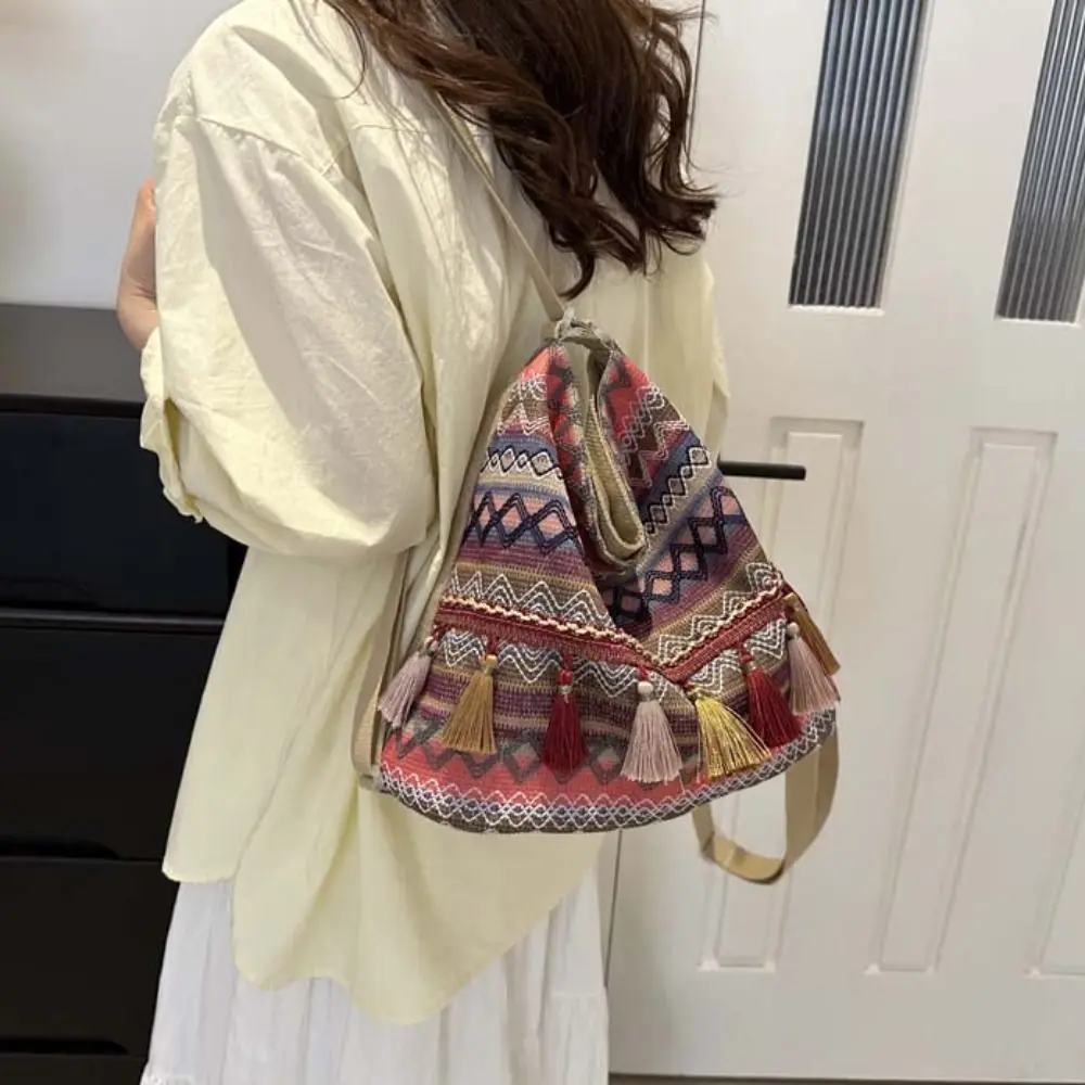 

Tassel Ethnic Style Backpack Large Capacity Dual use Fringe Shoulder Bag Crossbody Bag Handbag Bohemian Shoulder Bag Women