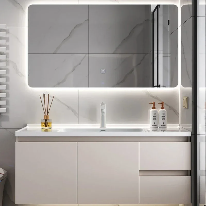 Armoire de salle de bain en céramique intégrée intelligente, style nordique, lavabo, meuble de salle