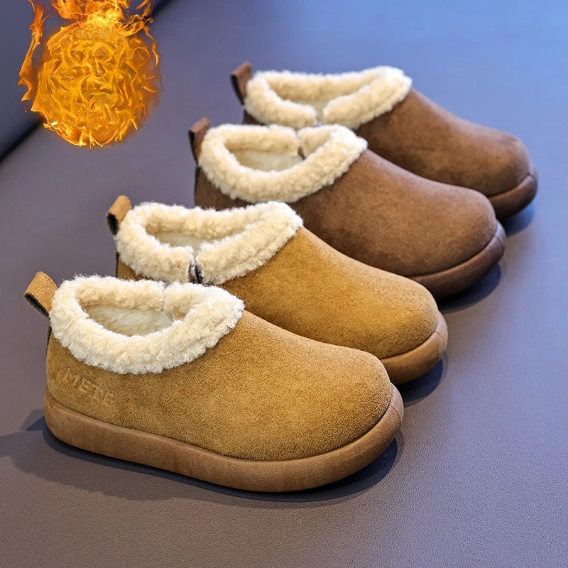 

Новые зимние ботильоны для девочек 2025 года, теплые хлопковые ботинки с круглой головкой и бархатом, модные и повседневные детские короткие зимние ботинки